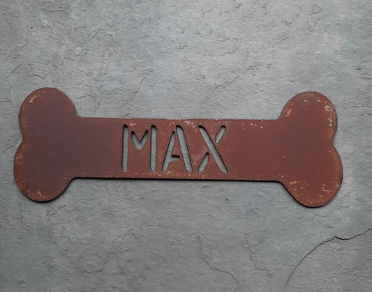 Personalised Rusty/Plain Steel Metal DOG BONE Sign Home & Garden Ornament. Rustic Dog Wall Decoration. Steel Art Decor. Gift.