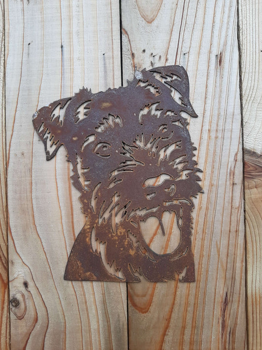 Rusty Metal PATTERDALE TERRIER DOG Face Garden Ornament. Rustic Garden Decor. Metal Garden Dog Decoration. Rusted Steel Garden Art. Vintage.