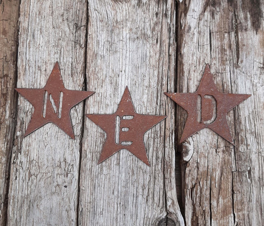 Personalised Rusty Metal SMALL STAR Rustic Garden Ornament. Letters/Numbers/Heart. Rusted Steel Garden Art Decor. Metal Hanging Decoration.