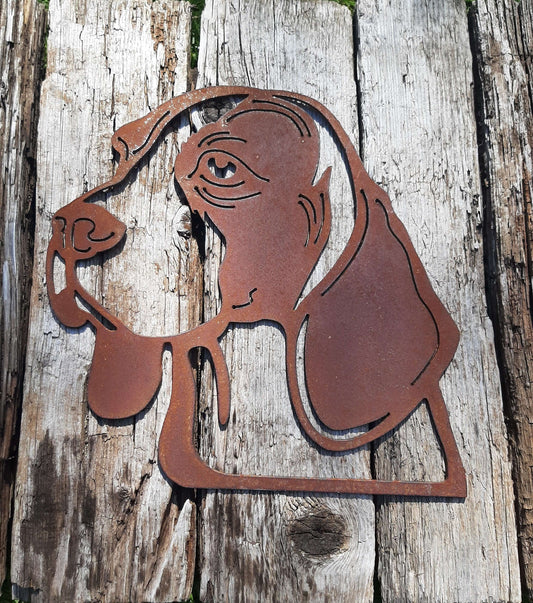 Rusty Metal BEAGLE DOG Face Garden Ornament. Rustic Garden Decor. Metal Garden Dog Decoration. Rusted Steel Garden Art. Vintage Plaque Gift.