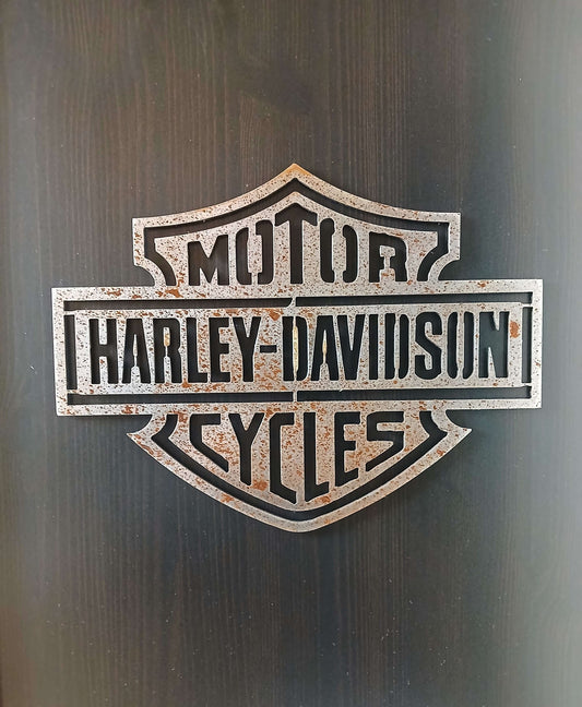 Lightly Rusted/Lacquered Metal HARLEY DAVIDSON Motorcycle BADGE Sign Plaque Home & Garden Ornament Wall Art Decoration. Rustic Vintage Gift