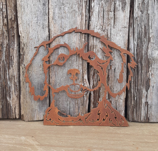 Rusty Metal POODLE DOG Face Garden Ornament. Rustic Garden Decor. Metal Garden Dog Decoration. Rusted Steel Garden Art. Vintage Gift.