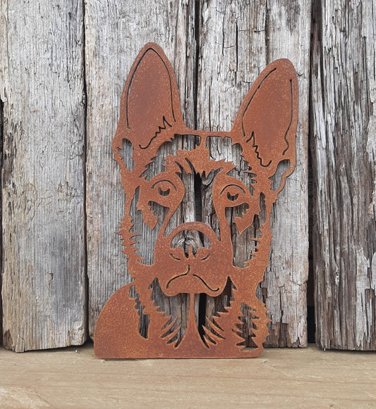 Rusty Metal GERMAN SHEPHERD DOG Face Garden Ornament. Rustic Garden Decor. Metal Garden Dog Decoration. Rusted Steel Garden Art. Vintage Gift.