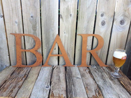 Rusty Metal BAR Sign Letters. 12" Metal Lettering. Rustic Garden Decoration. Rusted Steel Shop House Sign. Garden BAR Sign Vintage Decor Dad