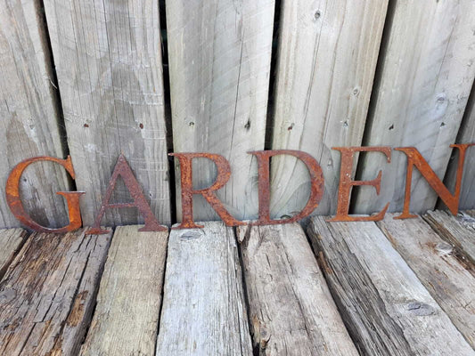 Rusty Metal GARDEN Sign Letters. 5" Metal Lettering. Rustic Garden Decoration. Rusted Steel Shop House Sign. Metal Garden Sign Vintage Decor