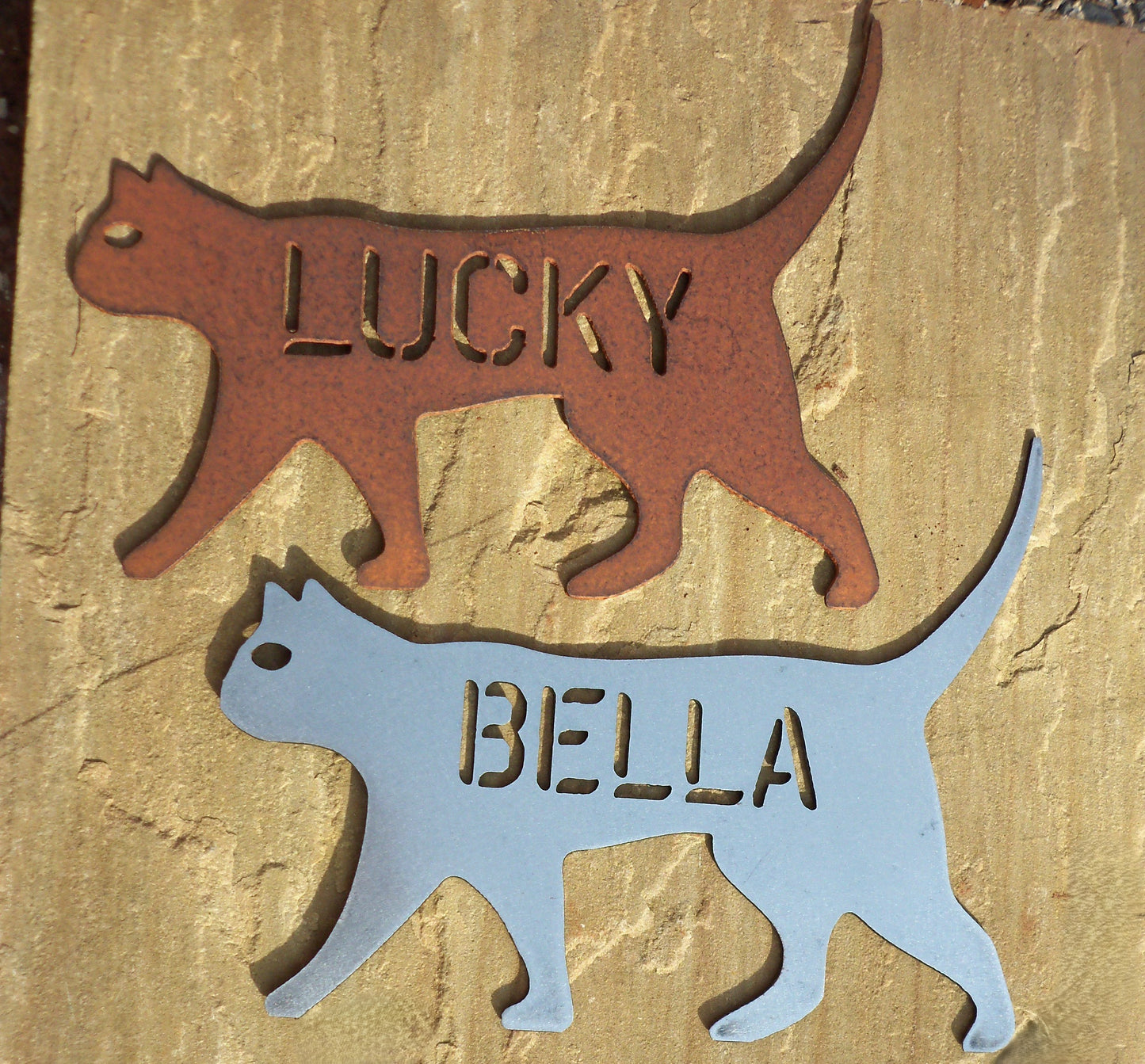 Personalised Rusty/Plain Steel Metal CAT Sign Home & Garden Ornament. Rustic CAT Wall Decoration. Steel Art Decor Plaque.