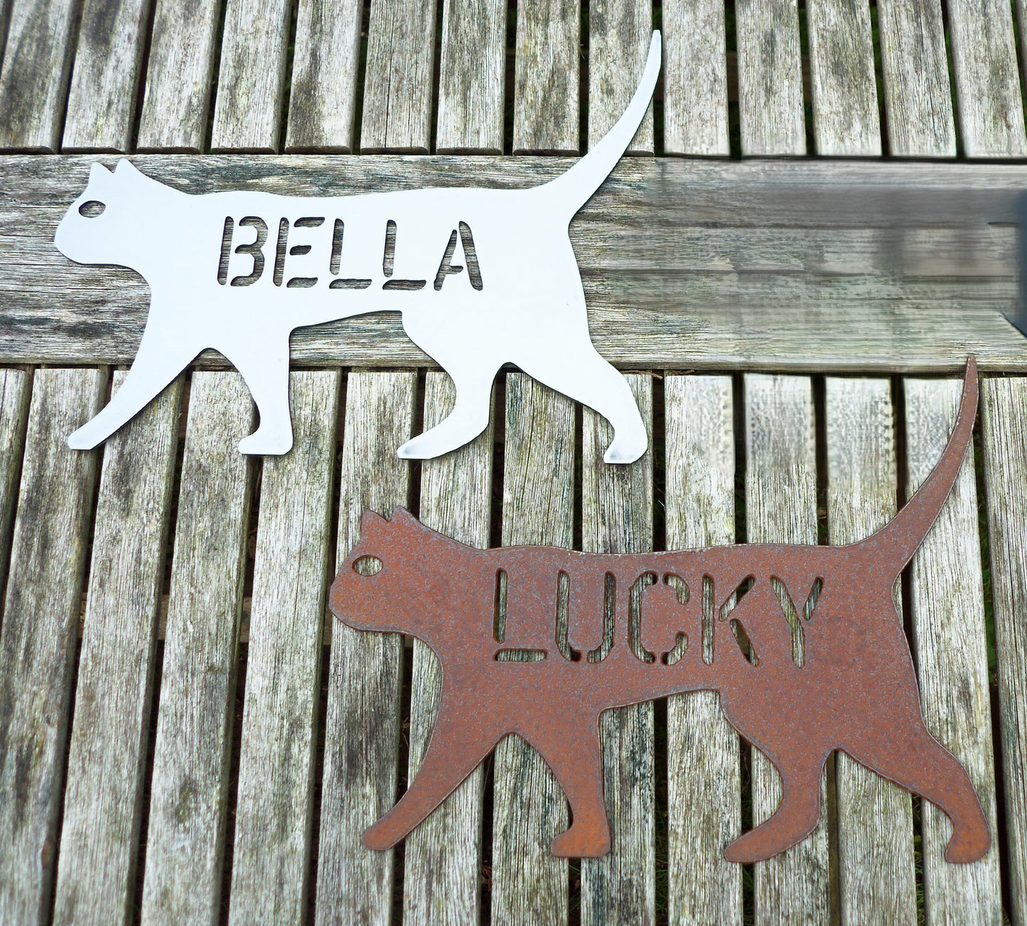 Personalised Rusty/Plain Steel Metal CAT Sign Home & Garden Ornament. Rustic CAT Wall Decoration. Steel Art Decor Plaque.