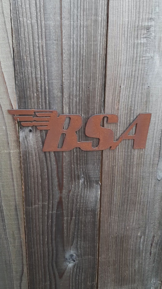 Rusty Steel BSA MOTORCYCLE BADGE Garden Ornament - Rustic Metal Decoration - Vintage Art - New Size!